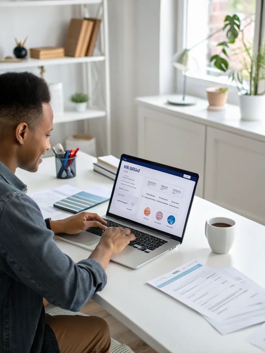 A person setting up automatic transfers from their checking account to a savings account, illustrating the concept of paying yourself first.