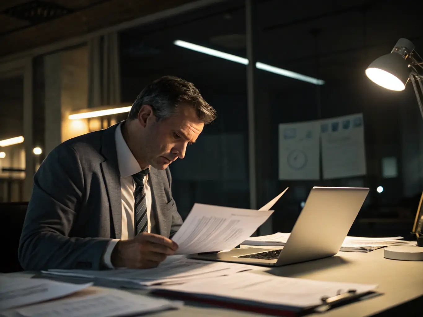 A detailed image showcasing a financial inspector reviewing documents in a well-lit office, with charts and graphs visible in the background, emphasizing the thoroughness of the inspection process.