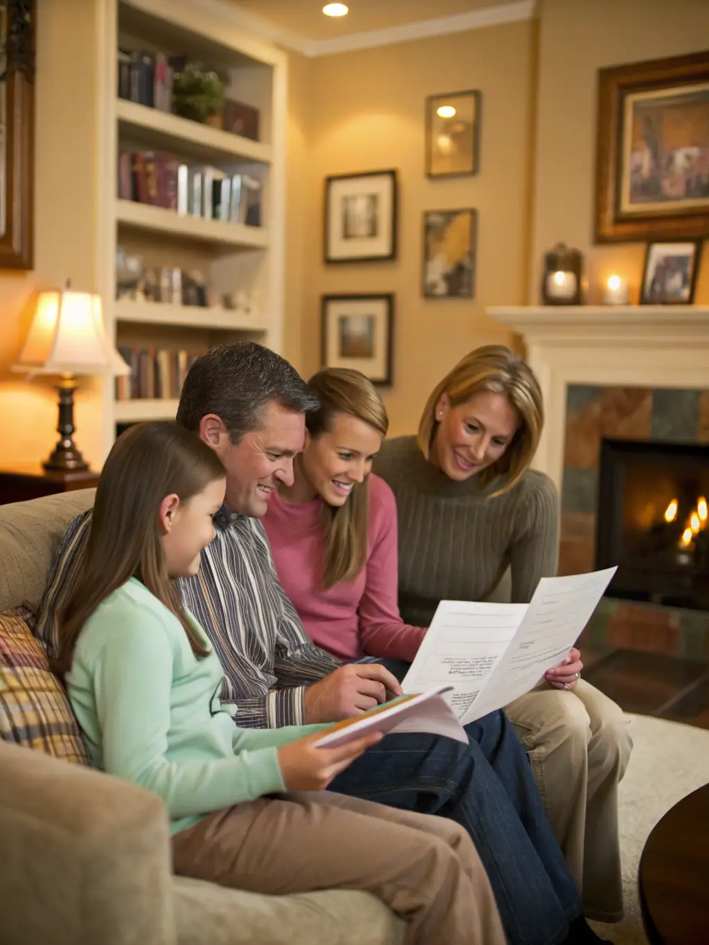 A family discussing their mortgage options with a financial advisor in a comfortable home environment.